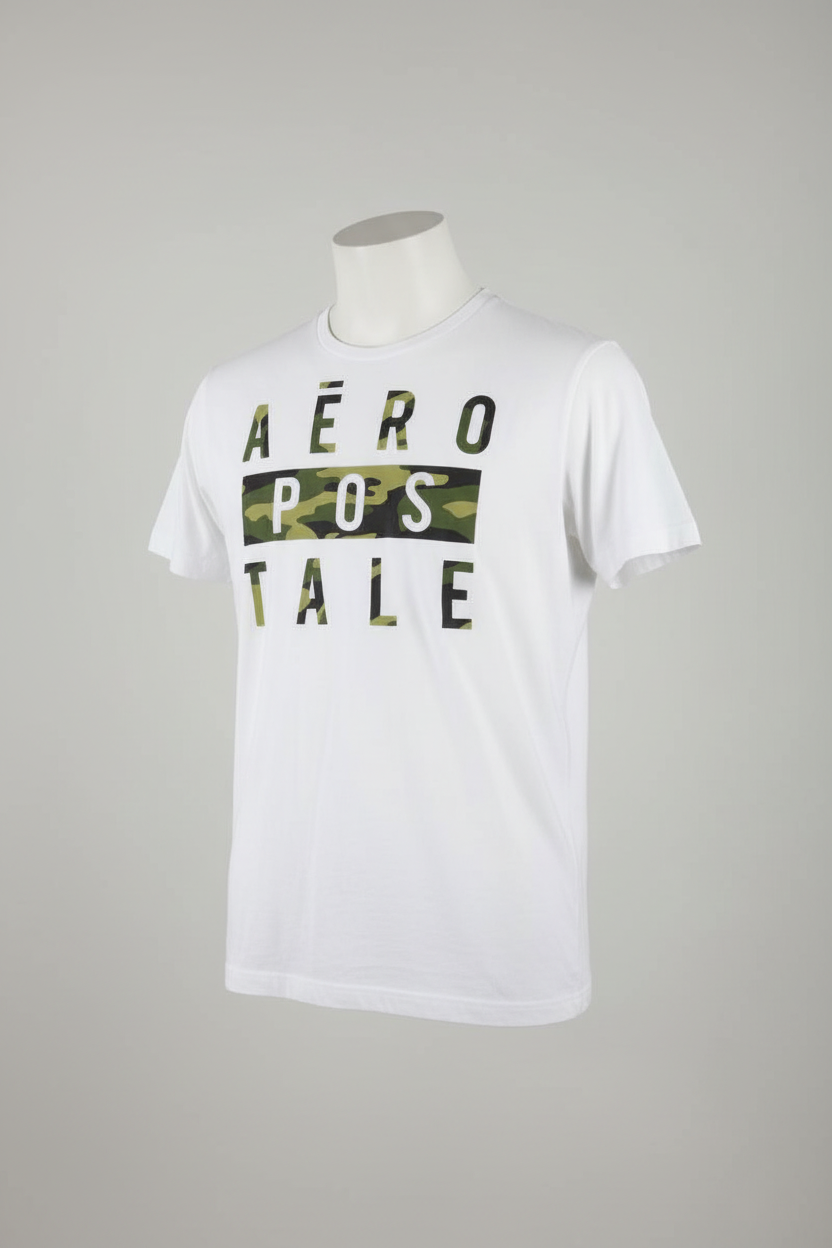 Vintage men Aeropostale Camouflage Box Graphic  cream short sleeveTee in L| L28 W21|SKU 5519