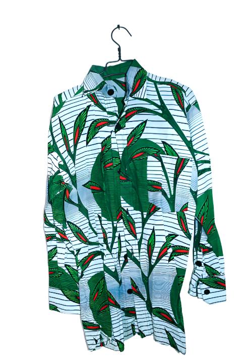 Vintage men African floral print multi kneelength shirt in M/L|L37 W21|SKU 6646