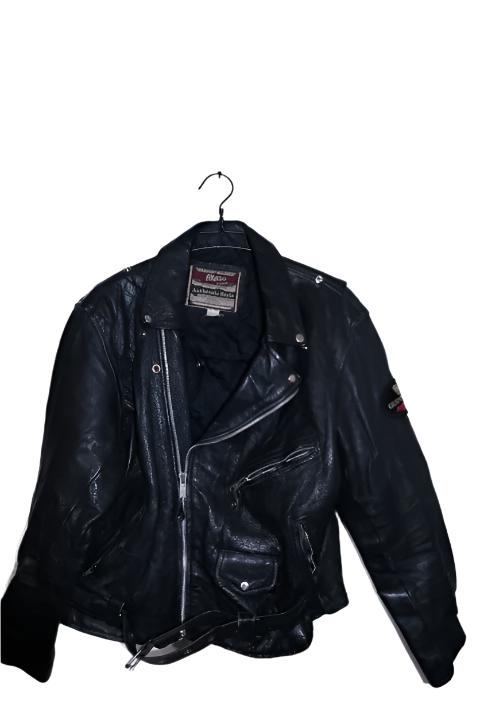 Vintage men Akaso Guiness genuine leather black leather biker zipper jacket M|L29W21|SKU 6711