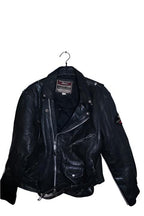 Vintage men Akaso Guiness genuine leather black leather biker zipper jacket M|L29W21|SKU 6711