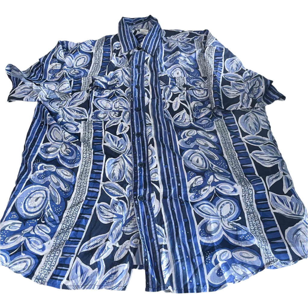Vintage men Bogari blue floral hawaii short sleeve shirt in L/XL|L34 W22|SKU 6453
