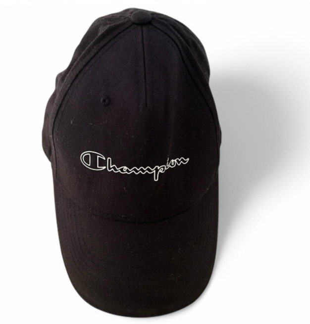 Vintage men Champion SnapBack Hat Cap Script Spellout Logo Black 90s SKU 6823