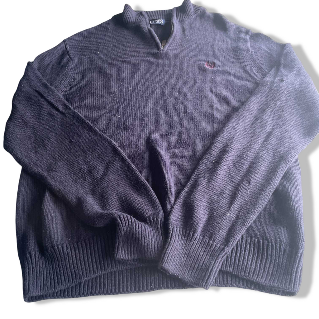 Vintage men Chaps 1/4 zip high neck navy cotton sweatshirt in L|L33 W23|SKU 5595