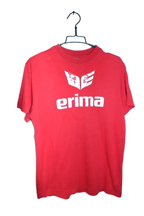 Vintage men Erima logo print red short sleeve tees in M|L29 W19|SKU 6571