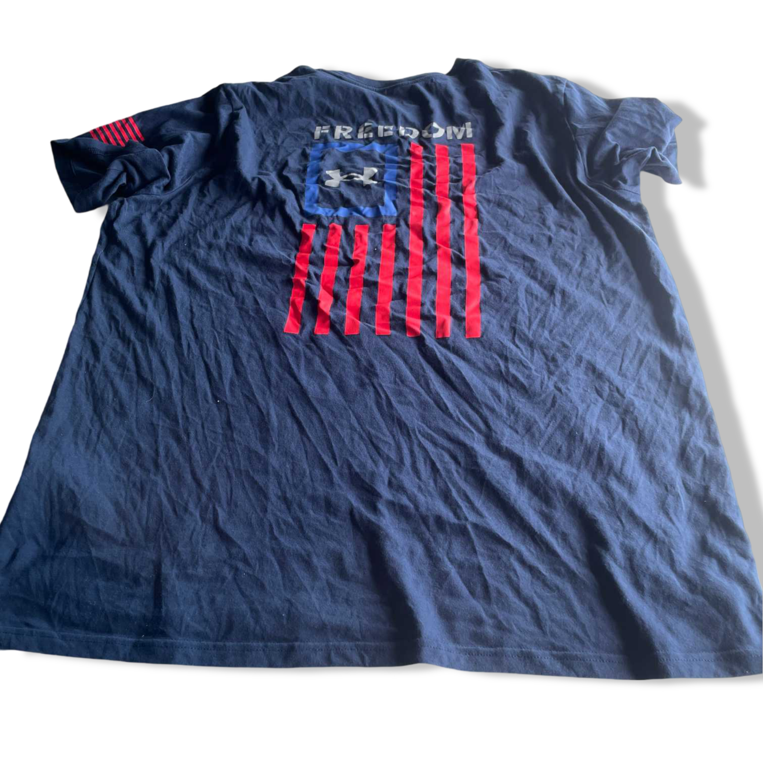 Vintage men Freedom graphics Under Armour navy blue Tees in XXL|SKU 5689