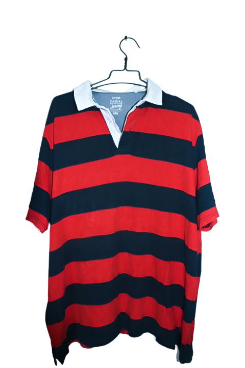 Vintage men George casual outfitter red & navy stripe oversize polo XXL|L33W26|SKU 6636