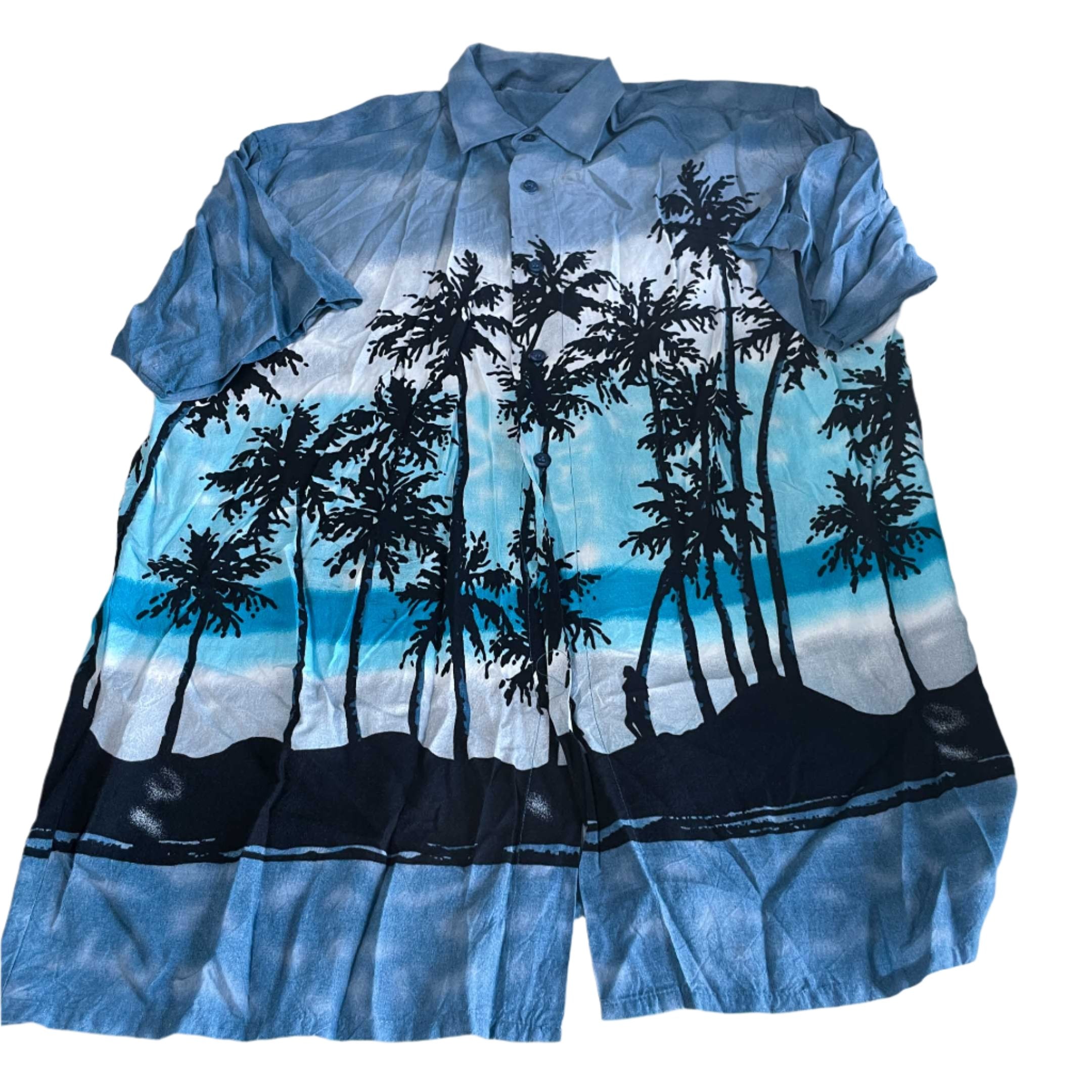Vintage men Identic blue floral beach hawaii short sleeve shirt in L/XL|L33W21|SKU 6447