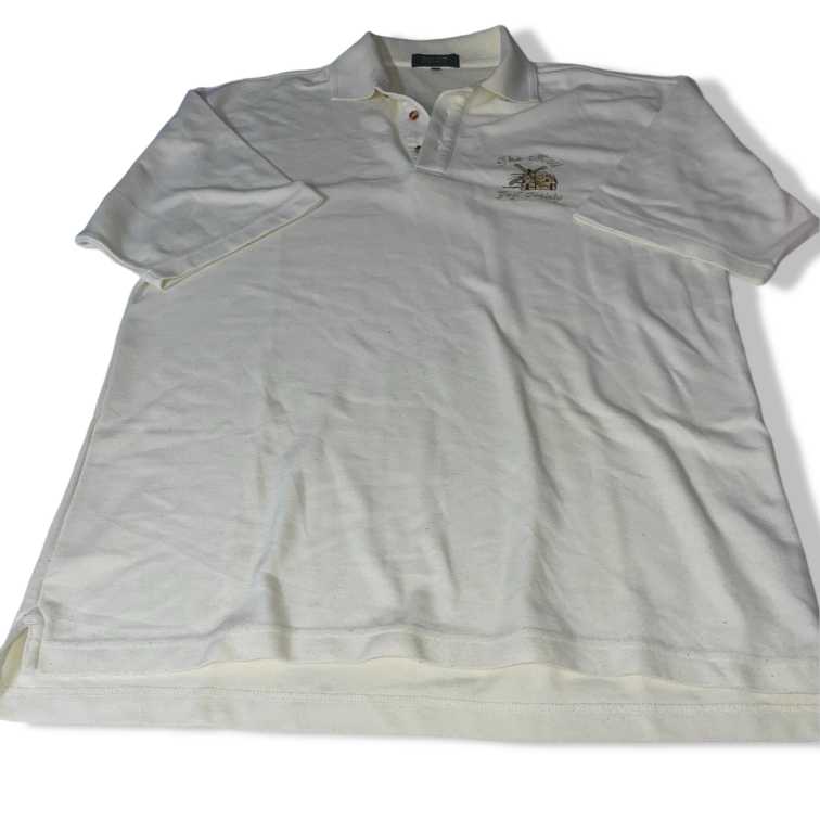 Vintage men Kartel Classic cream The Mill Golf Society Polo Shirt in XL|L33 W22|SKU 5483