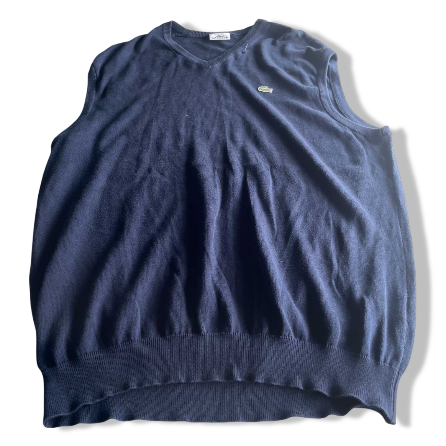 Vintage men Lacoste V-neck navy oversize sweatshirt in 2XL|L 30 W21|SKU 5596