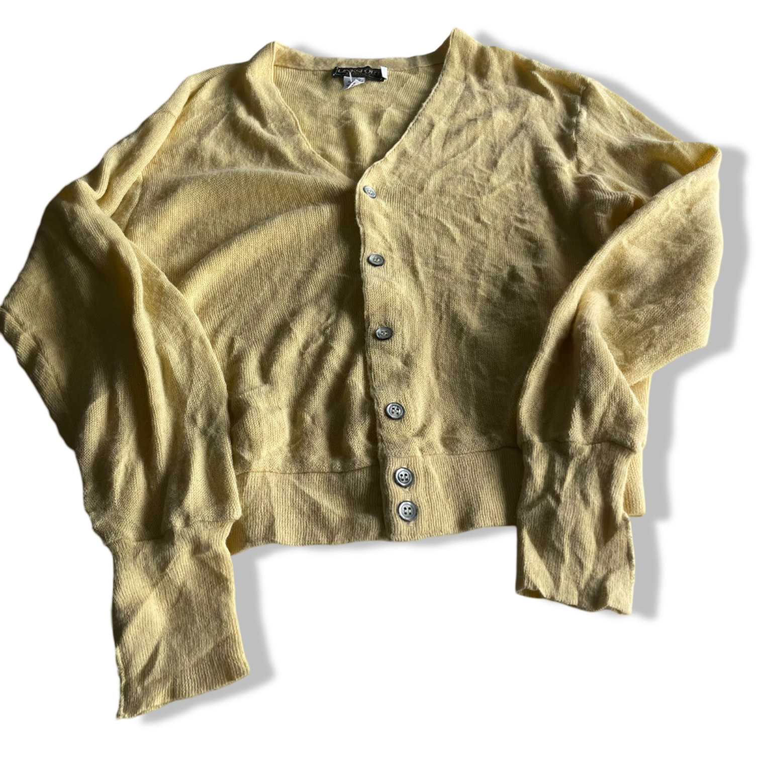 Vintage men Linksport yellow V-neck button down cardigan in L|L24 W21|SKU 5468