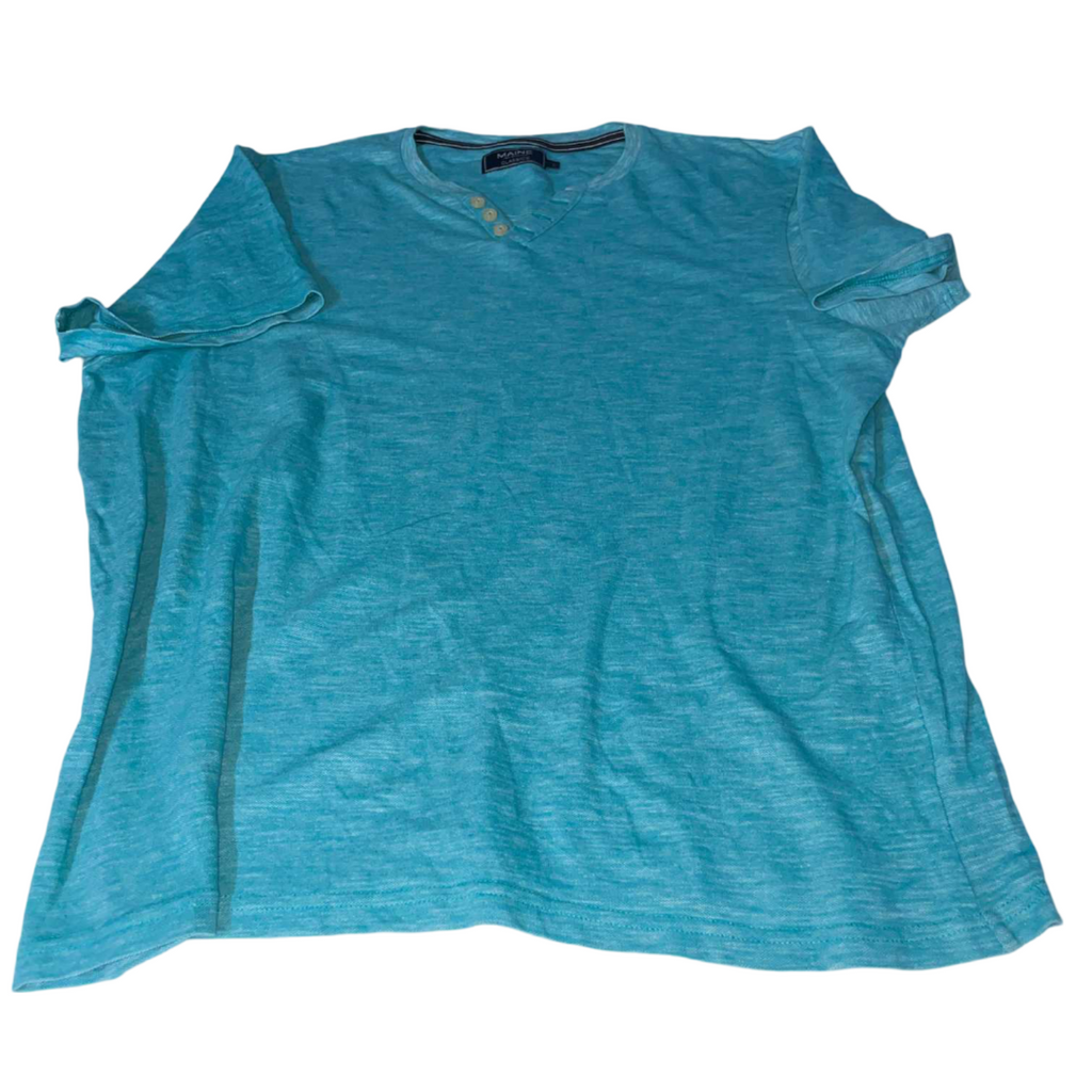 Vintage men Maine New England classic green 1/4 button V-neck tees in L| L27 W23|SKU 5536