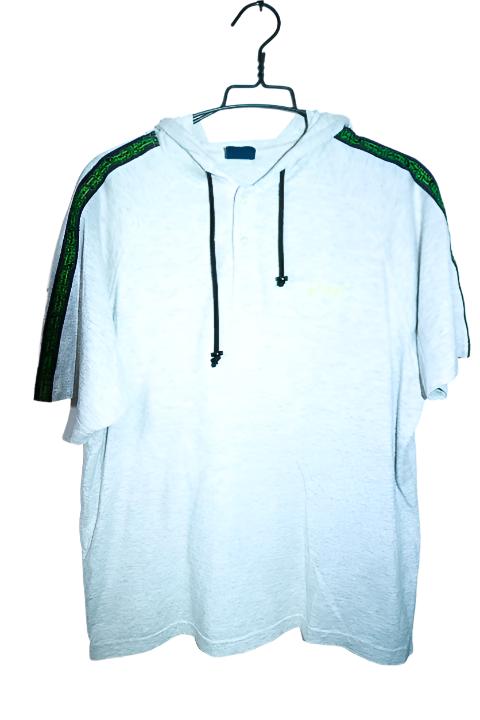 Vintage men Oasis grey 1/4 button short sleeve hooded top in L|L29 W25|SKU 6564