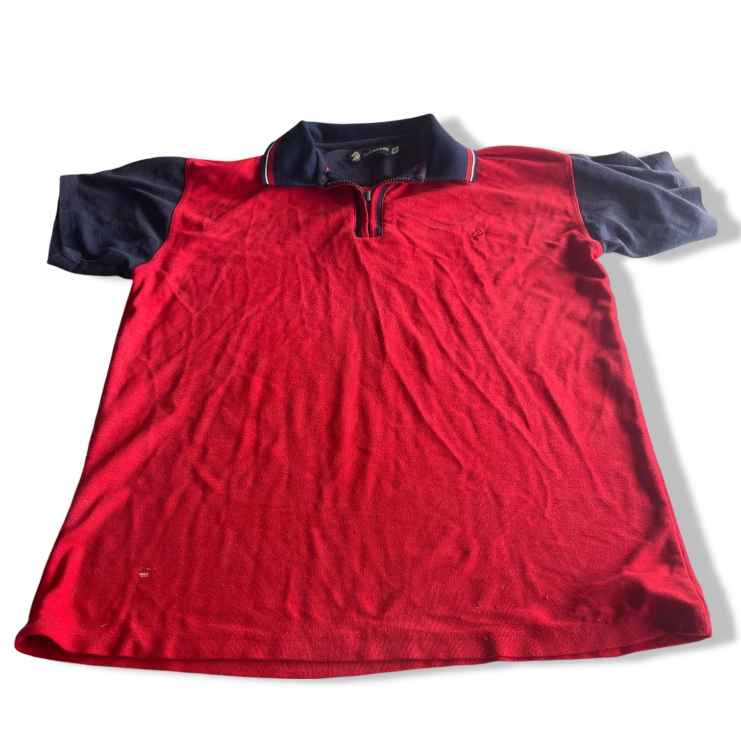 Vintage men Red & blue colorblock short sleeve polo shirt in L|SKU 5690