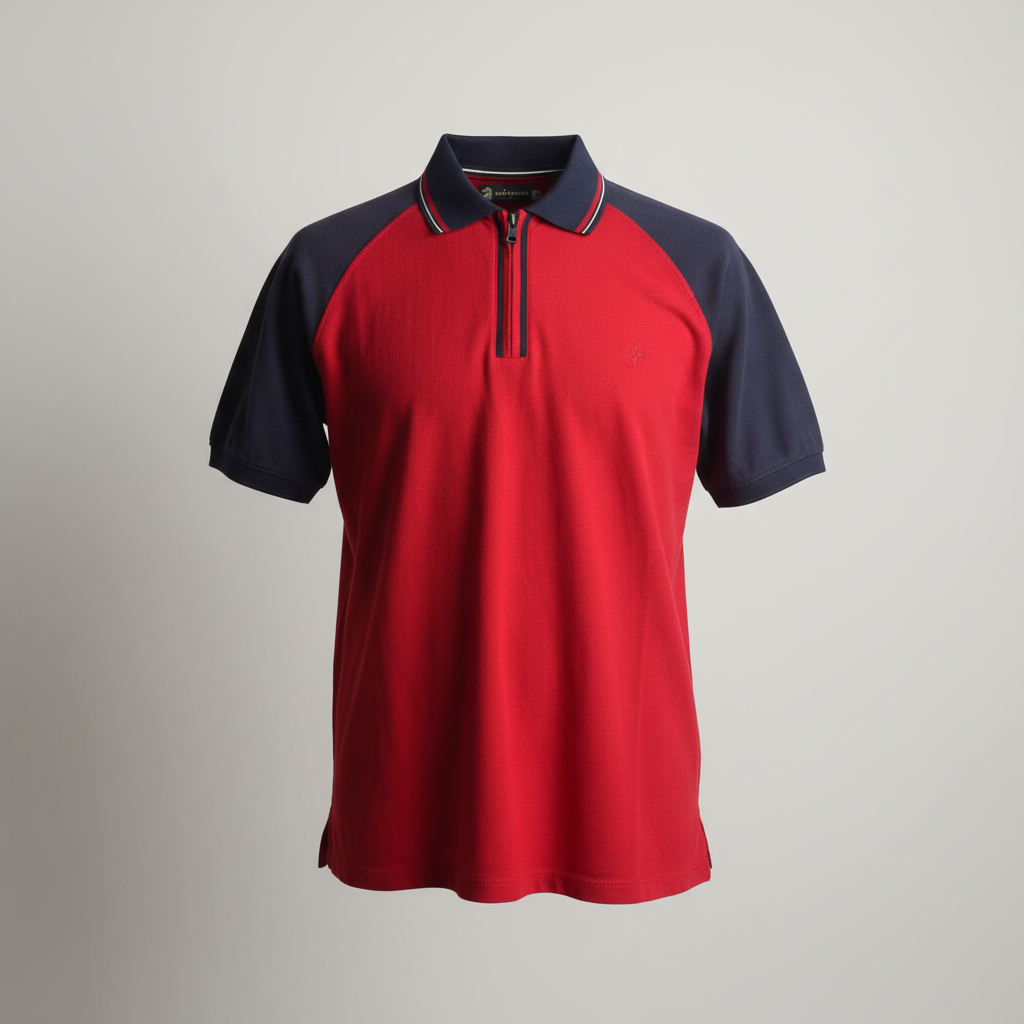 Vintage men Red & blue colorblock short sleeve polo shirt in L|SKU 5690