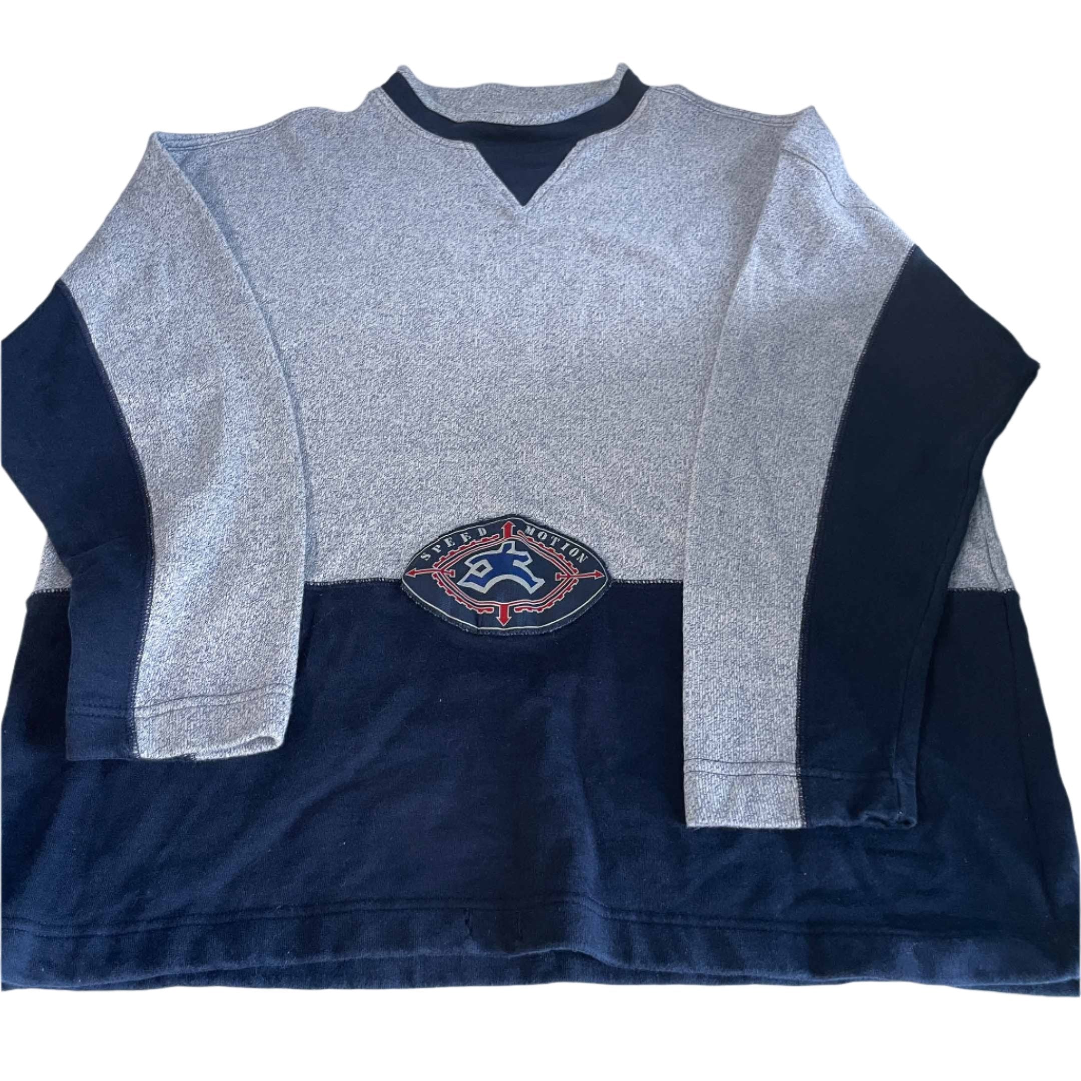 Vintage men Rodeo Speed Motion navy blue & grey colourblock sweatshirt in M|SKU 6470
