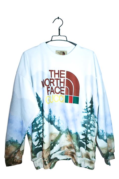 Vintage men The North Face Gucci trail print white sweatshirt in L|SKU 6578