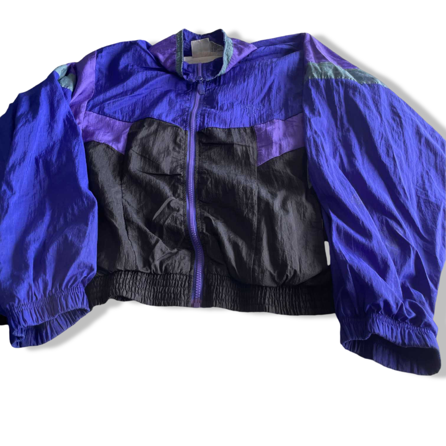 Vintage men Todd1 blue black color block full zip wind breaker jacket in XL| L27 W26| SKU 5664