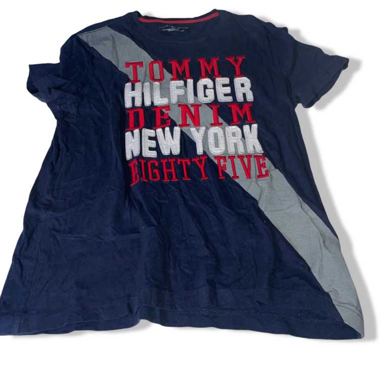 Vintage men Tommy Hilfiger Big Logo Flag Navy Blue T-Shirt Size S|L27 W18| SKU 5516