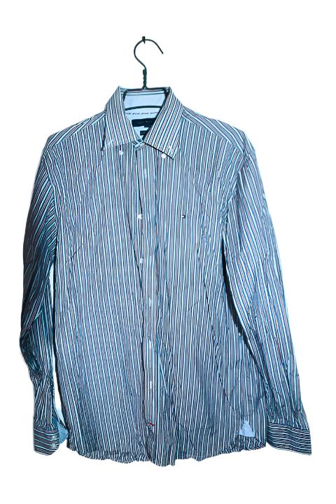 Vintage men Tommy Hilfiger blue multi stripe long sleeve shirt in L|L33W22|SKU 6637