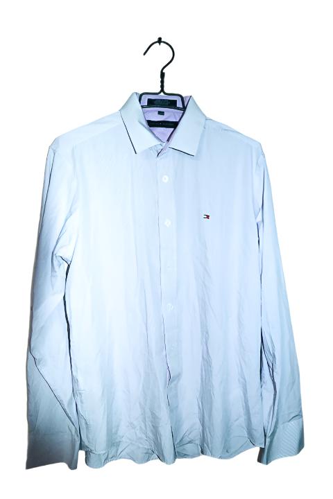 Vintage men Tommy Hilfiger purple vertical stripe long sleeve shirt in L|L32 W22|SKU 6579