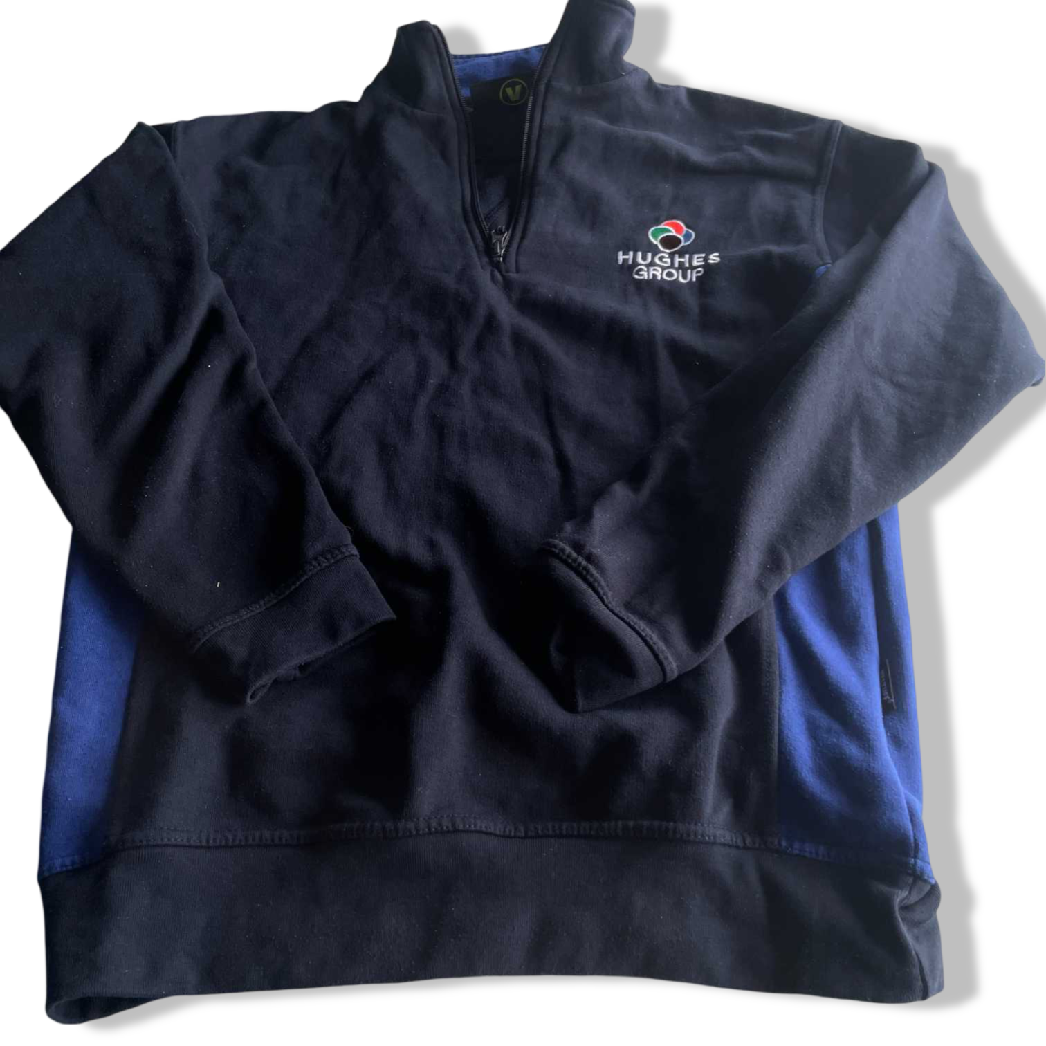 Vintage men Veltuff Hughes group 1/4 zip high neck navy sweatshirt in M|L30 W21| SKU 5617
