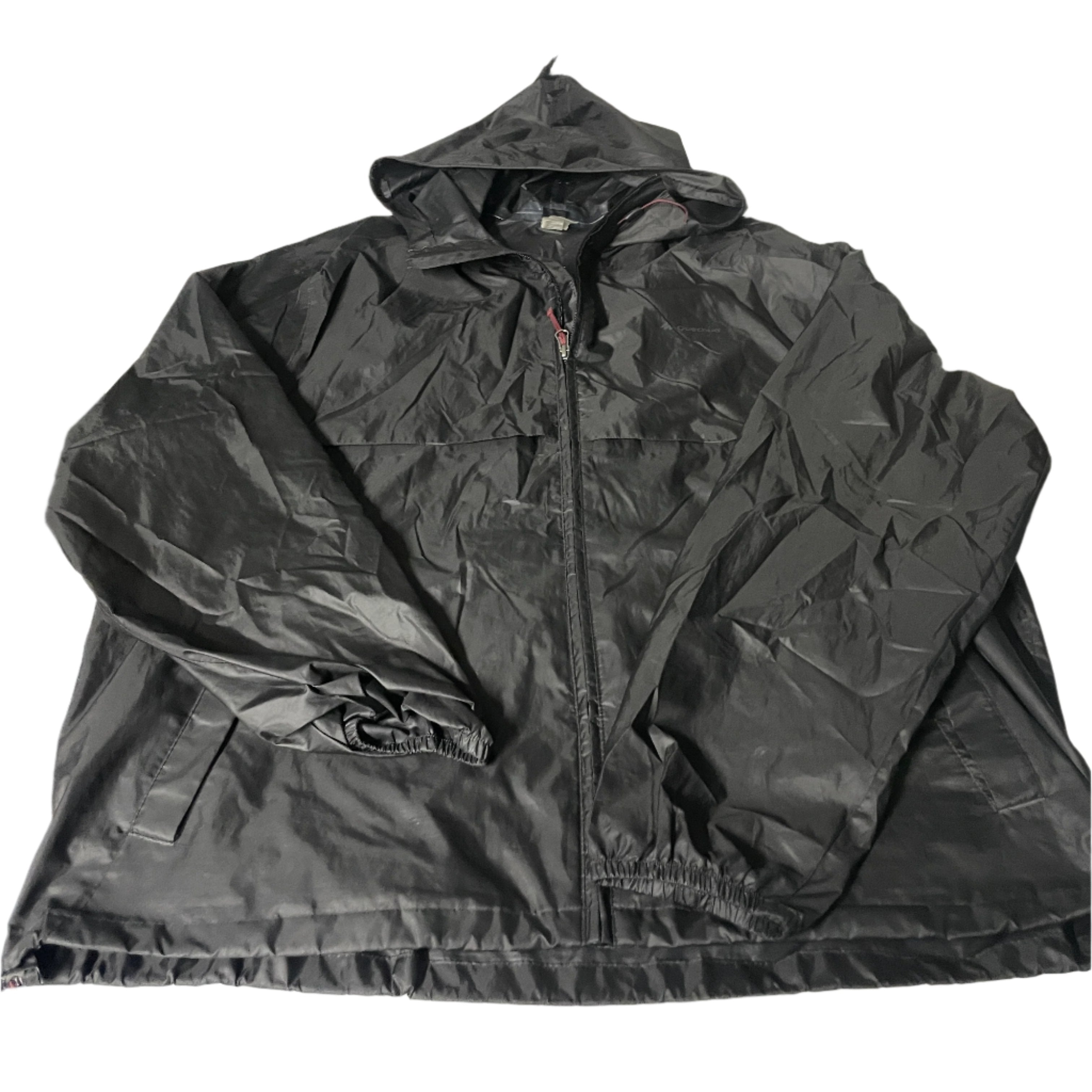Vintage men black Decathlon full zip hooded polyester nylon rain coat 2XL|L31 W27|SKU 6536