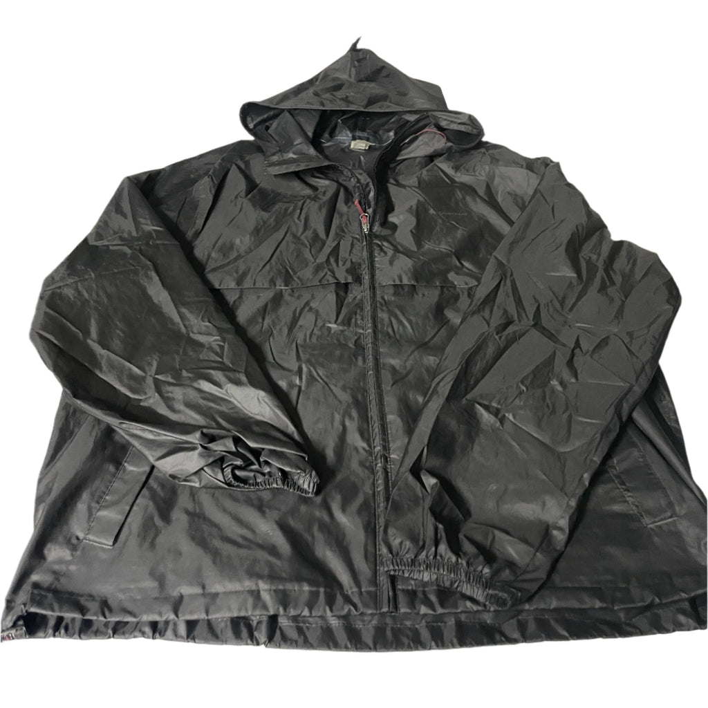 Vintage men black Decathlon full zip hooded polyester nylon rain coat 2XL|L31 W27|SKU 6536