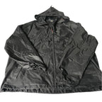 Vintage men black Decathlon full zip hooded polyester nylon rain coat 2XL|L31 W27|SKU 6536