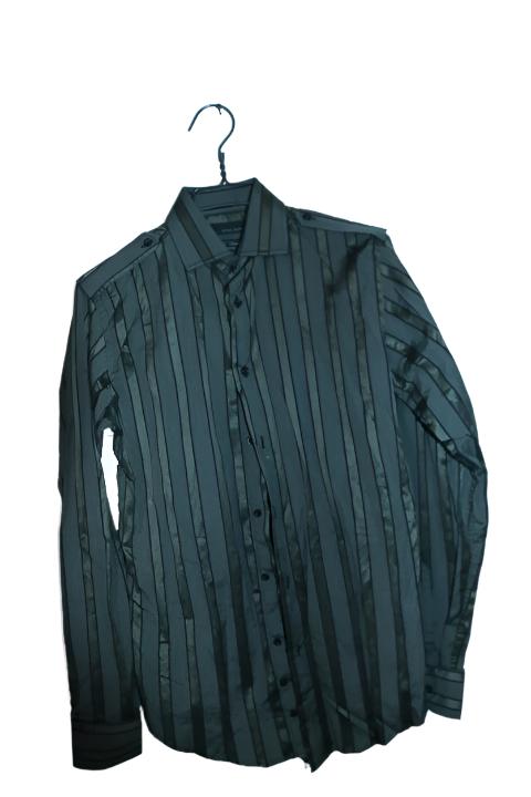 Vintage men black Zara Man vertical stripe shirt in S/M|L32 W20|SKU 6629