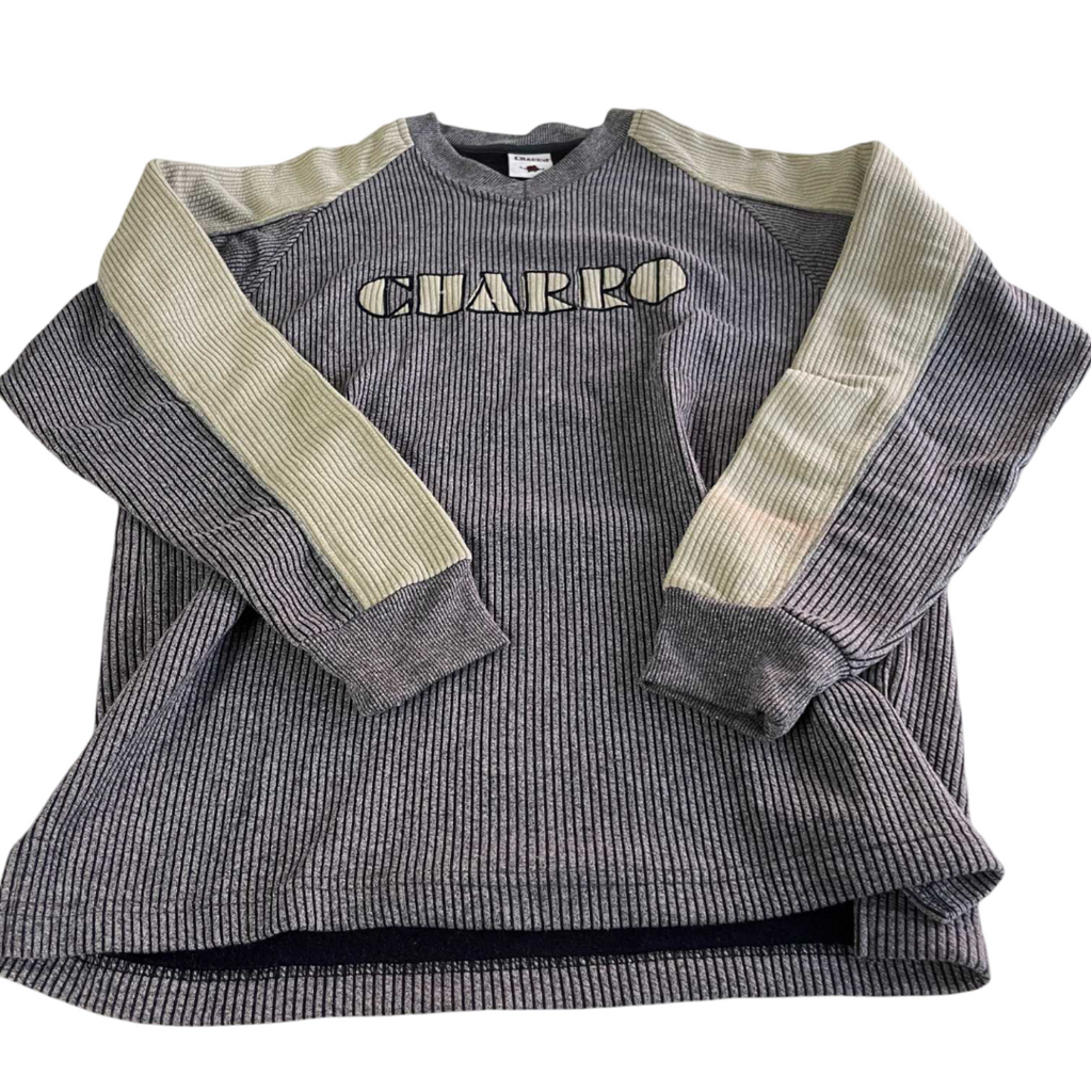 Vintage men grey Charro thick V-neck sweatshirt in L|L30 W20| SKU 5552