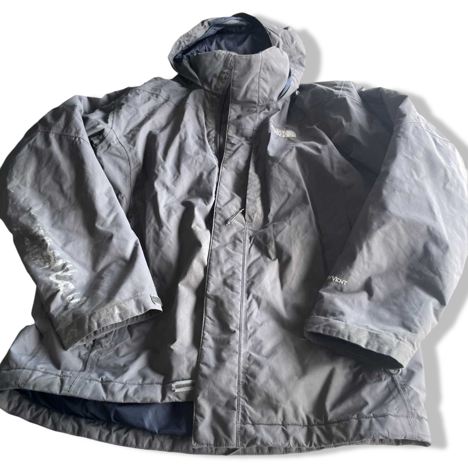 Vintage men grey Hyvent The north face waterproof rain coat hoodie in M|SKU 5687