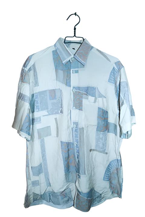 Vintage men grey hawaiin abstract 90's short sleeve shirt in M|L31 W22|SKU 6586
