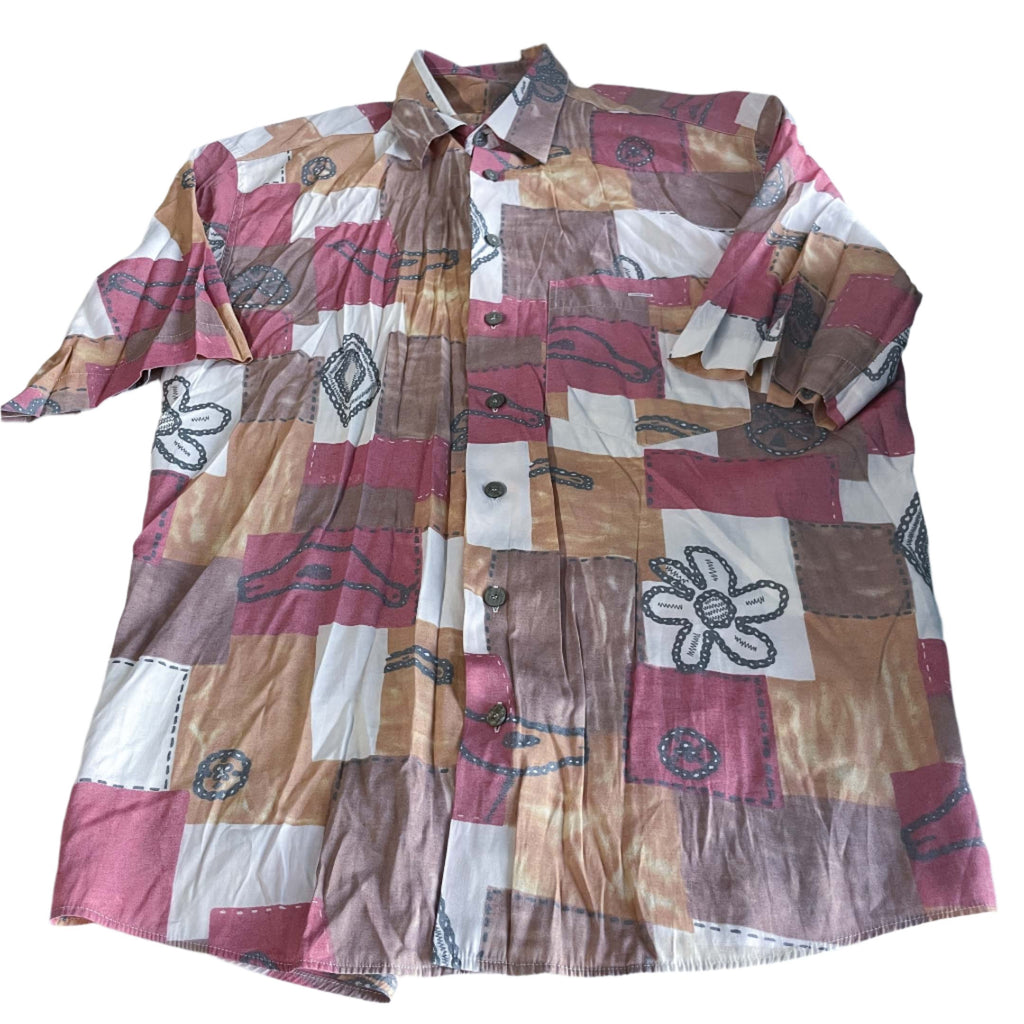 Vintage men hawaiin multi patterned short sleeve shirt in L|L32 W21|SKU 6456