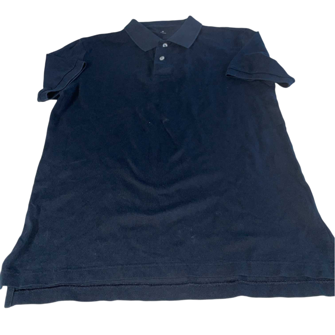 Vintage men plain black short sleeve polo slim fit shirt in M|L27 W20|SKU 5544