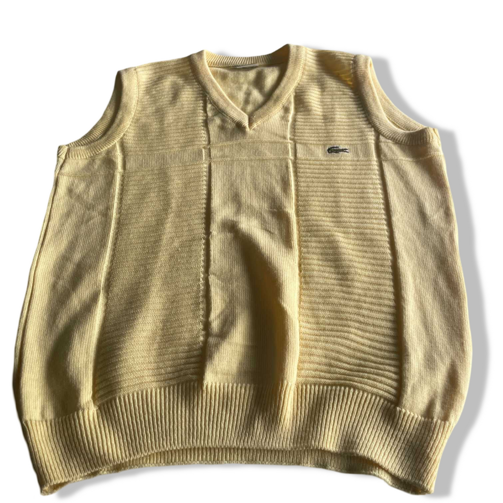 Vintage men yellow lacoste chemise V-neck sleeveless sweater in 2XL| L29 W23|SKU 5608