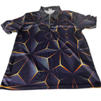 Vintage mens 3D pattern black short sleeve 1/4 zip polo shirt in M|L29 W18|SKU 5531