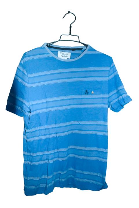 Vintage mens blus stripe Penguin Original short sleeve tees in L|L29 W22|SKU 6563