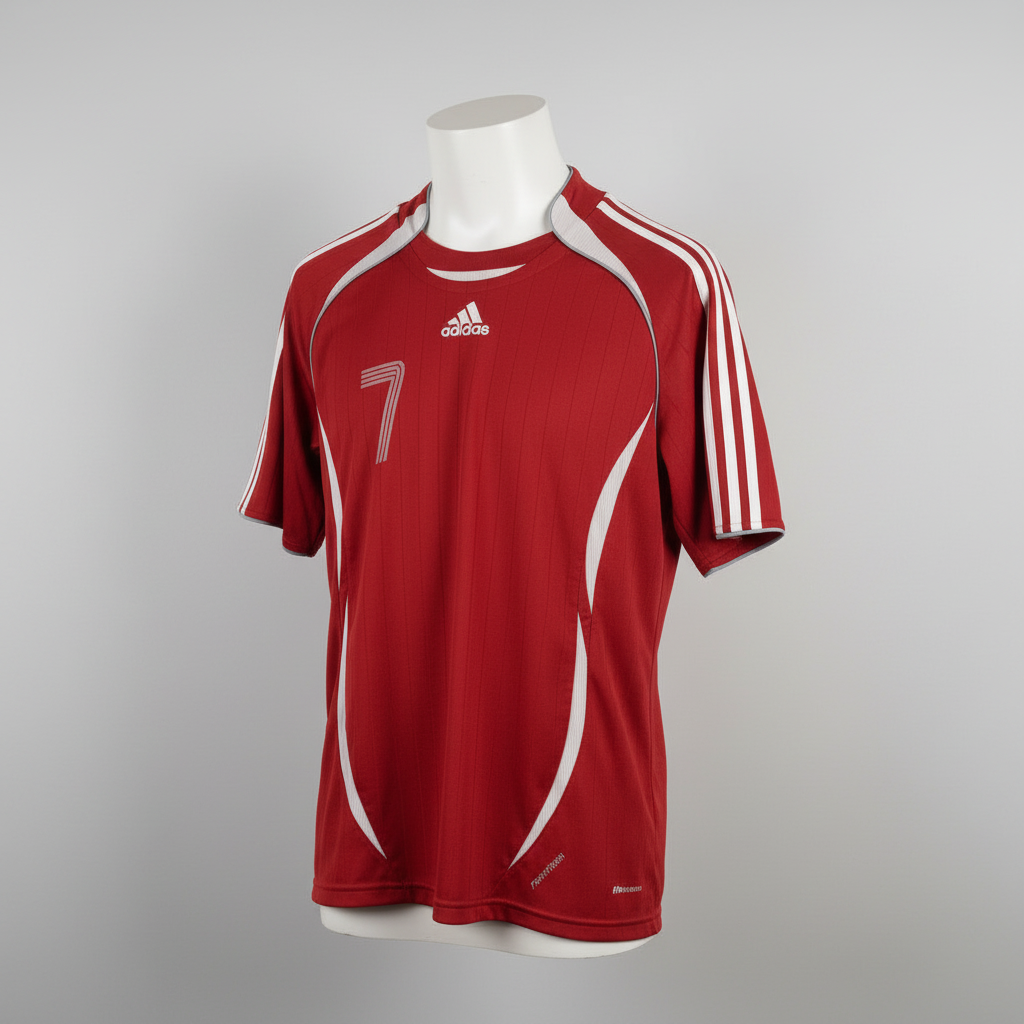 Vintage red and white Adidas Formotion football jersey from 2000s Size M