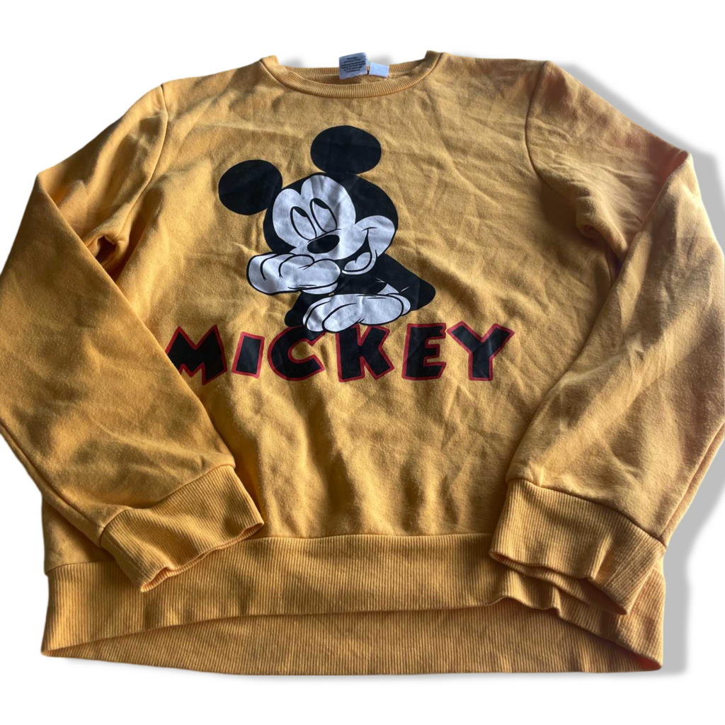 Vintage unisex Disney Mickey mouse graphics yellow crew neck sweatshirt in XS|L25 W18|SKU 5579
