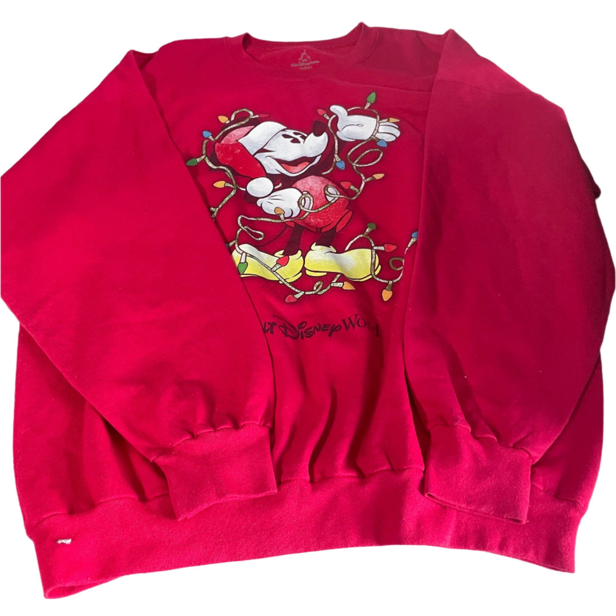 Vintage unisex Disney by Hanes Mickey mouse graphics red oversize sweatshirt in 2XL|L31W26|SKU 6481