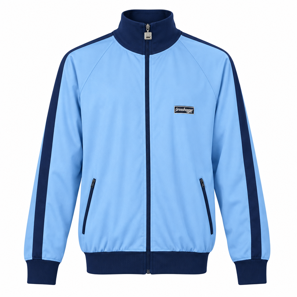 Vintage unisex Grasshopper zipper high neck blue track jacket M/L|L30 W23|SKU 6692