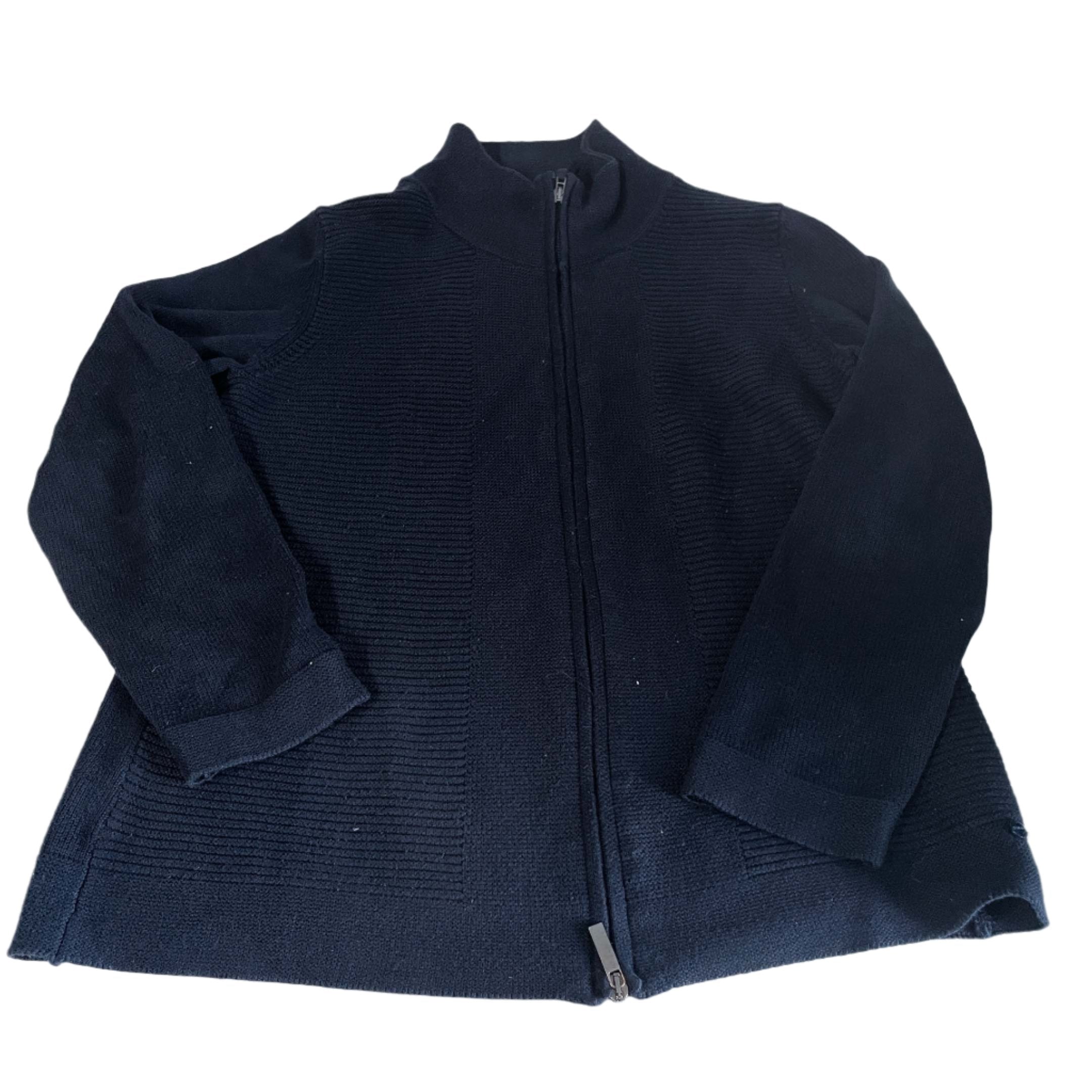 Vintage unisex black Olsen full zip mock neck sweater in L|L28 W18|SKU 6475