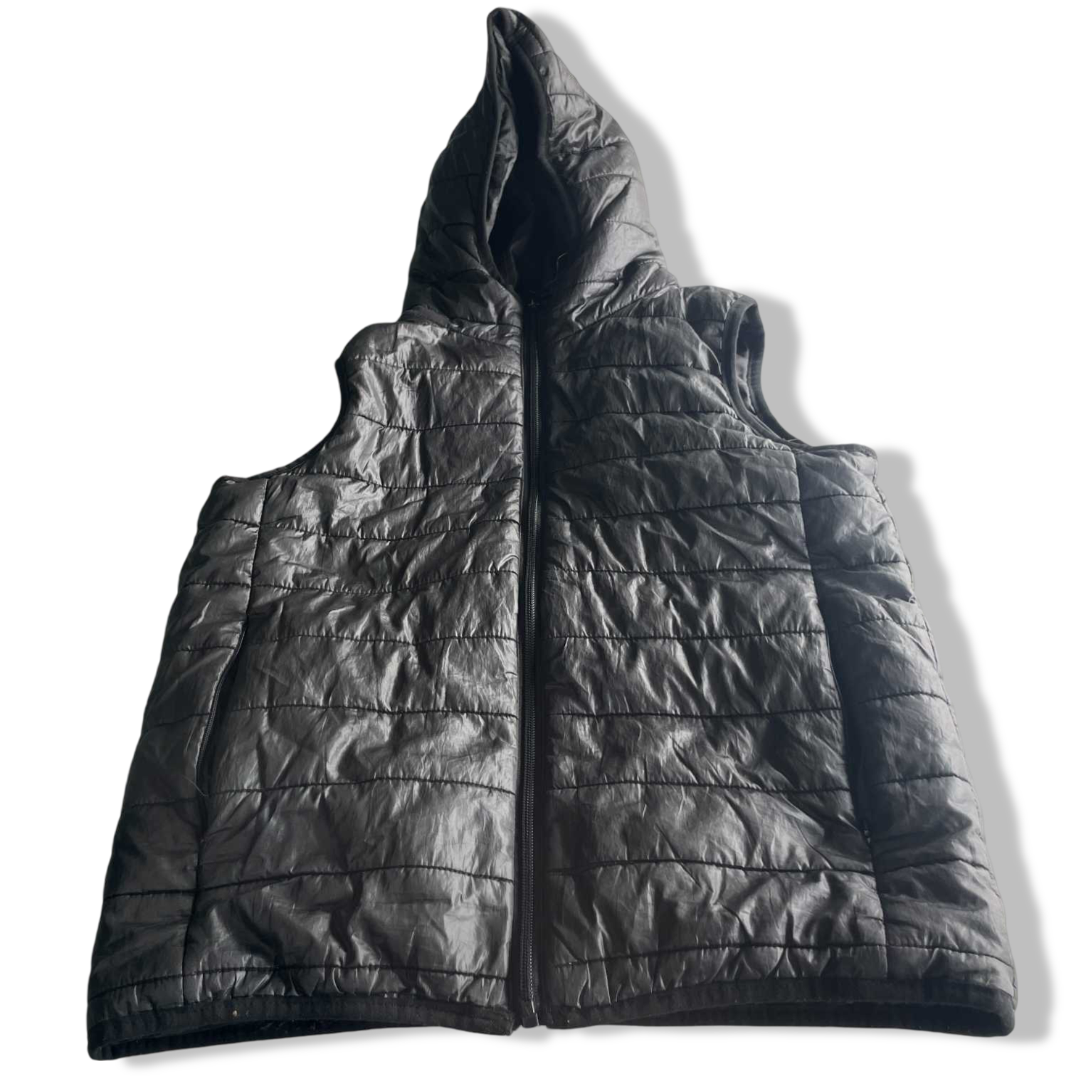 Vintage women 9-10YRS Fluid black puffer padded full zip sleeveless hoodie in S|L22 W18|SKU 5695