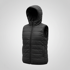 Vintage women 9-10YRS Fluid black puffer padded full zip sleeveless hoodie in S|L22 W18|SKU 5695