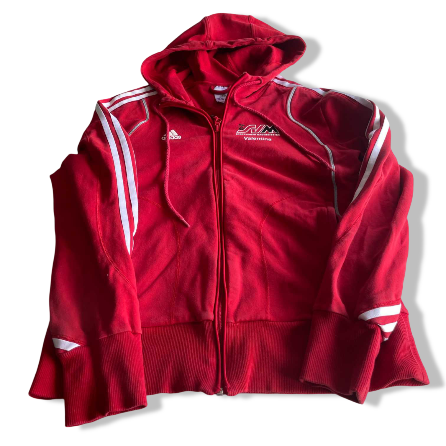 Vintage women Adidas 90's retro red full zip graphics hoodie in M|L24 W18|SKU 5657