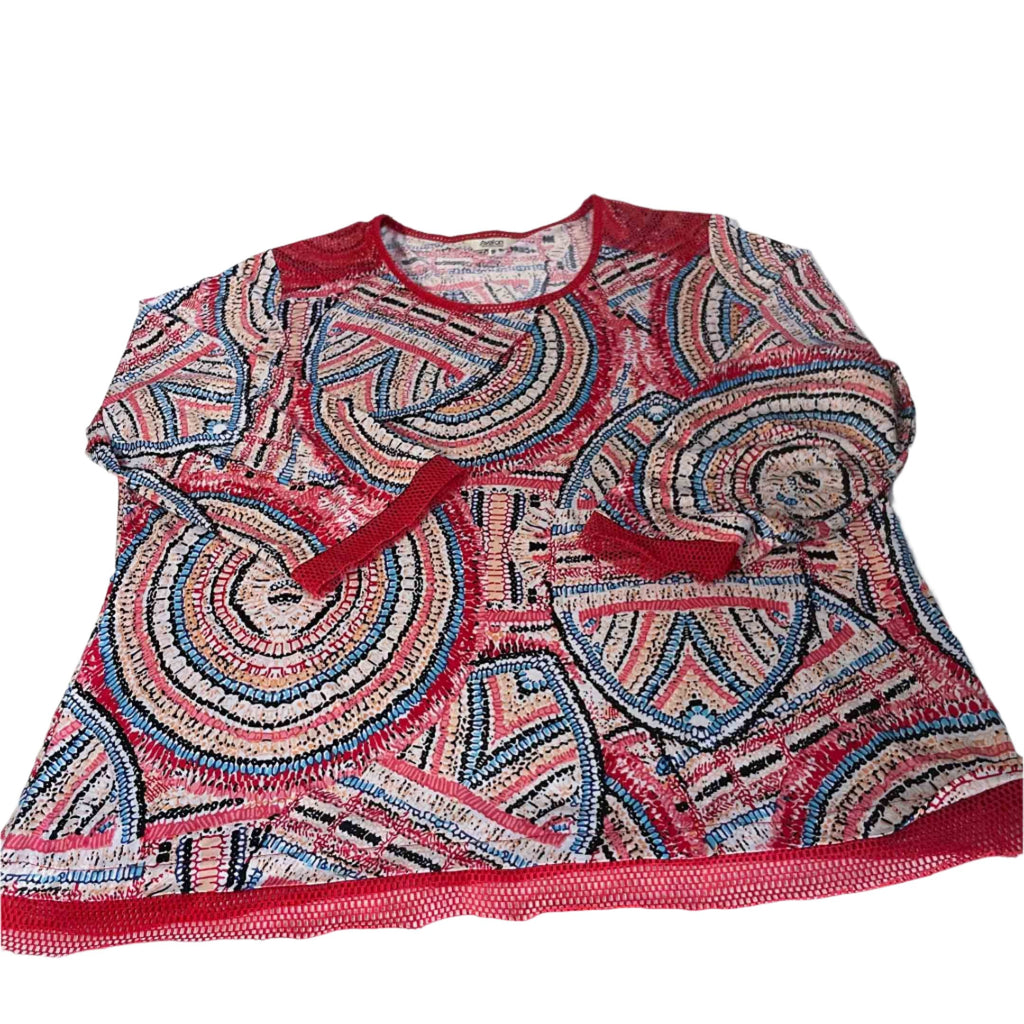 Vintage women Avalon collection red beaded abstract pattern top size 16|L24W21|SKU 6477