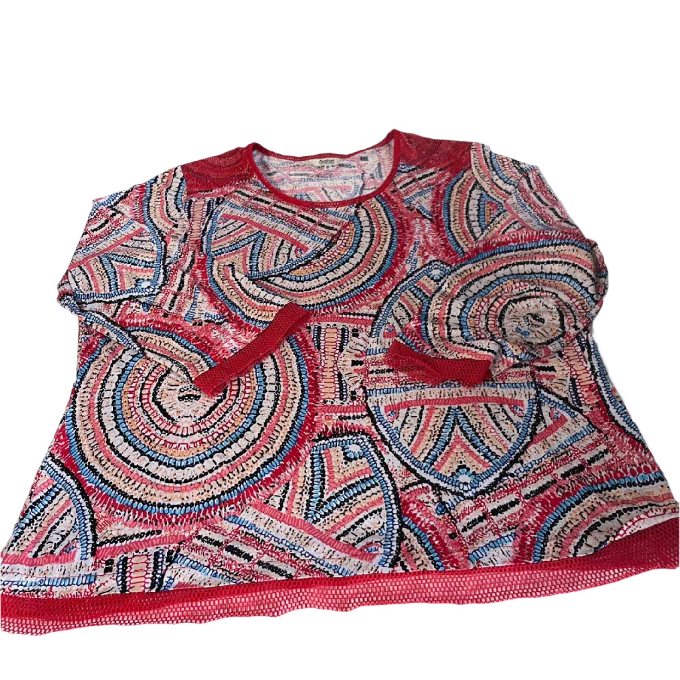 Vintage women Avalon collection red beaded abstract pattern top size 16|L24W21|SKU 6477