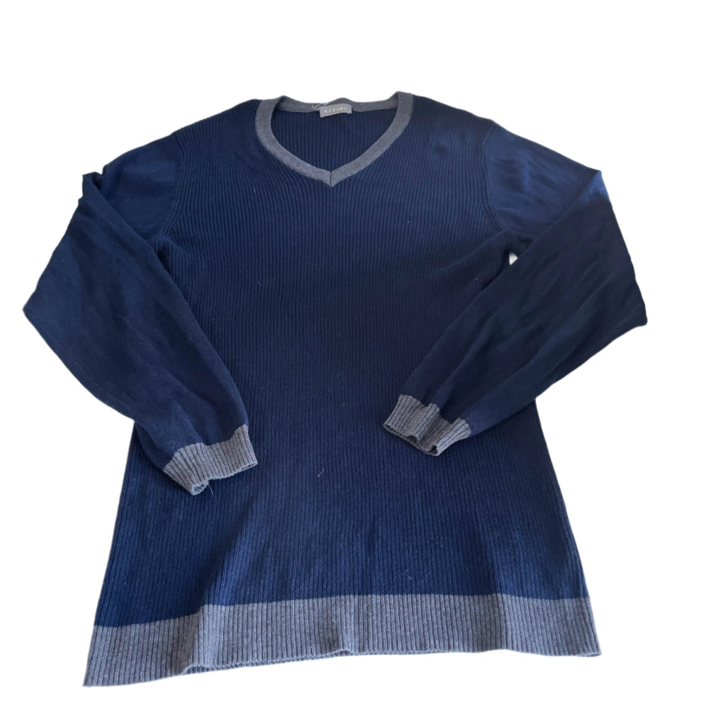 Vintage women Azzaro cotton acrylic V-neck navy jumper in L|SKU 6406