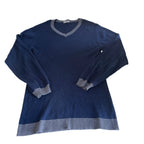 Vintage women Azzaro cotton acrylic V-neck navy jumper in L|SKU 6406