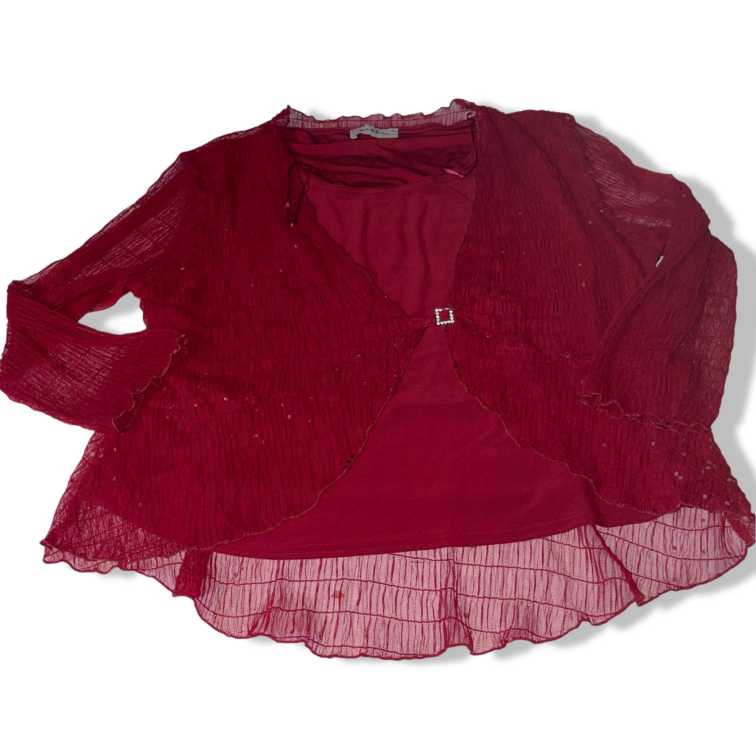 Vintage women Bassini Y2k Red Sheer Top with sequins details  Size L/xl|L23 W18| SKU 5500